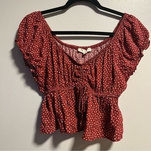Ruched and Open Front Red Floral Top